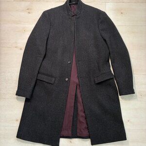 All Saints Black and Charcoal Wool Plaid Luxury Coat Size XXL